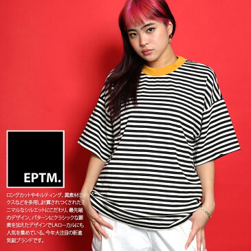 EPTM Tシャツ 半袖 メンズ レディース 春夏用 全2色 エピトミ おしゃれ かっこいい ボーダー柄 シンプル 無地 切替 バイカラー カラーリブ アメカジ LA セレブ b系 ヒップホップ ストリート系 ファッション ブランド ハイ 服【セール】EP8297