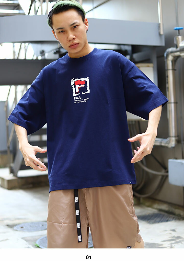 フィラ FILA Tシャツ 半袖 メンズ レディース 男女兼用 紺 白 M L XL 2L LL 2XL 3L XXL 大きいサイズ b系 ヒップホップ ストリート系 スポーツ ファッション おしゃれ ロゴ ゆったり ビッグシルエット オーバーサイズ ドロップショルダー ボックスシルエット FM9912