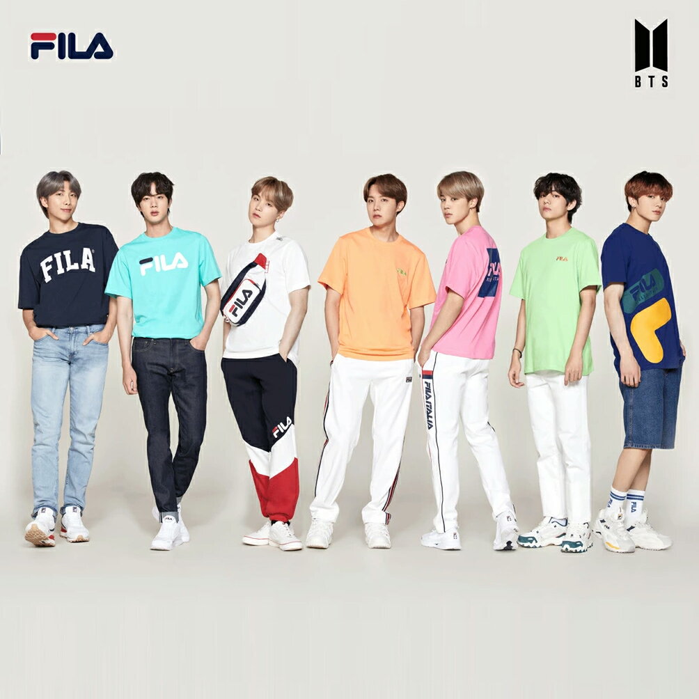 BTS着用モデル FILA Tシャツ 半袖 メンズ レディース 春夏用 Fサイズ フィラ おしゃれ かっこいい ロゴ スポーツ ダンス B系 ヒップホップ HIPHOP ストリート系 ファッション ブランド 服 綿 コットン FM9357 ブルー ネイビー グリーン ホワイト ブラック ピンク オレンジ