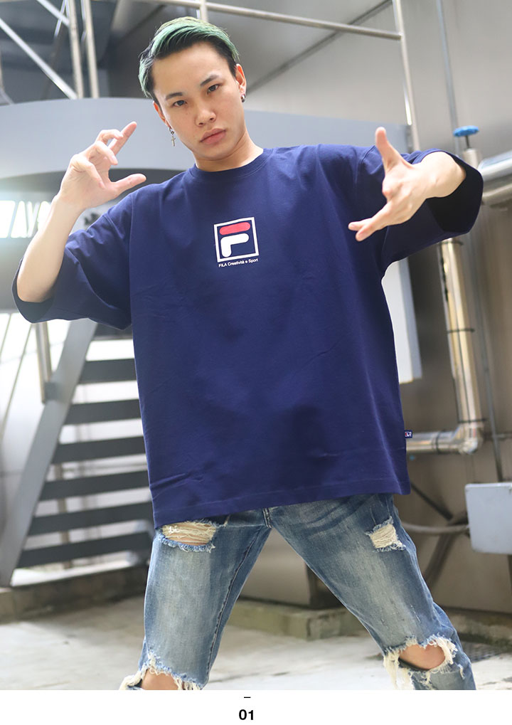 フィラ FILA Tシャツ 半袖 BOXロゴ メンズ レディース 男女兼用 紺 白 L XL 2L LL ゆったりサイズ 大きいサイズ b系 ヒップホップ ストリート系 スポーツ ファッション かっこいい おしゃれ 日本限定デザイン BOXロゴ 刺繍 ビッグシルエット FM9836