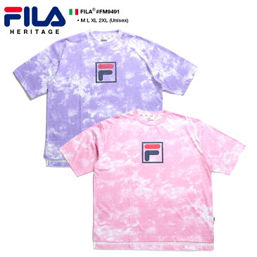 フィラ FILA Tシャツ 【FM9491】 メンズ レディース 半袖 総柄 かっこいい おしゃれ 90'スタイル タイダイ染め ビッグシルエット 紫ピンク M L XL 2L LL 2XL 3L XXL 大きいサイズ b系 ヒップホップ ストリート系 スポーツ ファッション 服