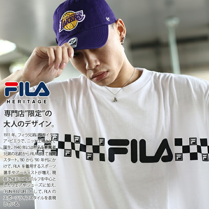 フィラ FILA Tシャツ 半袖 メンズ レディース 白 黒 M L XL 2L LL 2XL 3L XXL 大きいサイズ b系 ヒップホップ ストリート系 スポーツ ファッション 服 かっこいい おしゃれ チェッカーフラッグ ライン 刺繍 ボックスシルエット ドロップショルダー ビッグシルエット FM9607