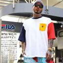 FILA heritage Tシャツ 半袖 メンズ レディース 春夏用 全2色 大きいサイズ ビッグシルエット フィラ ヘリテージ おしゃれ かっこいい ポケット付き クレイジーカラー 切替 刺繍 総柄 スポーツ ダンス b系 HIPHOP ストリート系 ハイ ブランド 服FM9615