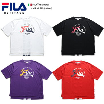 FILA heritage Tシャツ 半袖 メンズ レディース 春夏用 全3色 大きいサイズ ビッグシルエット フィラ ヘリテージ おしゃれ かっこいい 縦ライン 切替 刺繍 ボックスロゴ スポーツ ダンス b系 ヒップホップ HIPHOP ストリート系 ハイ ブランド 服【セール】FM9612