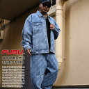 FUBU 上下セット デニム 長袖 メンズ 春秋冬用 インディゴライトブルー 大きいサイズ フブ セットアップ ジャージ ブランドロゴ 刺繍 ビッグシルエット ...