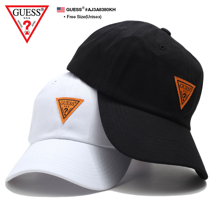 ゲス GUESS 帽子 キャップ ローキャップ ボールキャップ CAP メンズ レディース 白 黒 男女兼用 b系 ヒップホップ ストリート系 ファッション ブランド トライアングル 逆三角形ロゴ シンプル ワンポイント 刺繍 ワッペン かっこいい おしゃれ ギフト AJ3A8380KH