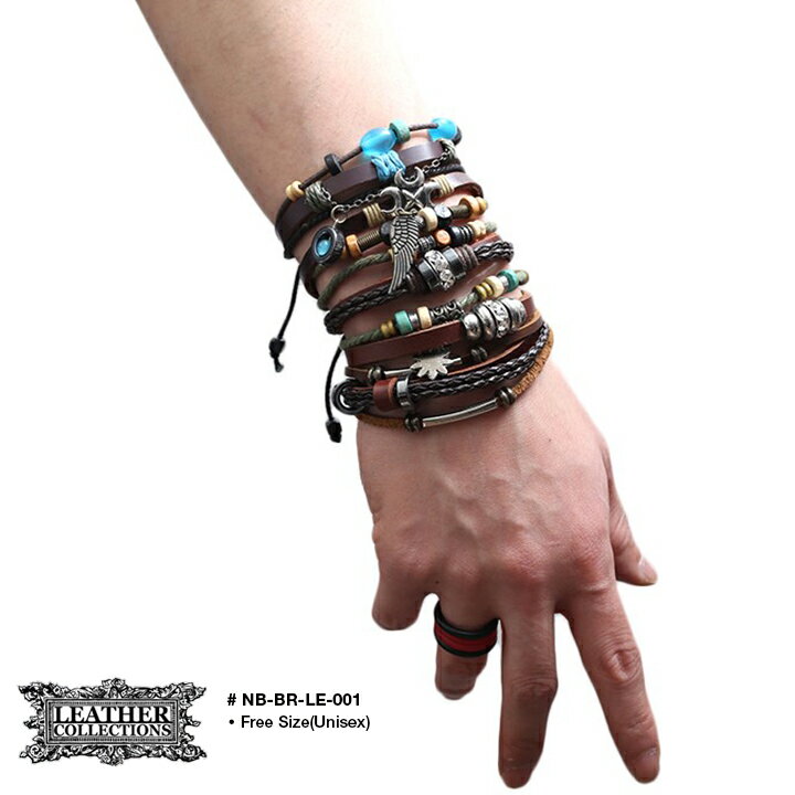 【半額】70種から選べる レザーブレスレット ぐるぐるブレス 本革本レザー 男女兼用メンズ レディース ACEFLAG ギフト NB-BR-LE-001