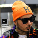 ハフ 帽子 レディース HUF ニットキャップ メンズ 春夏秋冬用 オレンジ/黒 ハフ 帽子 ニット帽 ビーニー コットン おしゃれ かっこいい シンプル アルファベット H 刺繍 筆記体 b系 ヒップホップ ファッション スケート ストリート系 ハイ ブランド 2022秋冬 新作 BN00124