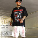 LIVE MECHANICS 上下セット 半袖 ブランド Tシャツ ハーフパンツ メンズ 春夏用 黒 大きいサイズ ライブメカニクス セットアップ スウェット ショートパンツ 派手 黒シブ 騎士 ビッグシルエット b系 ヒップホップ ファッション ストリート系 ハイ 2025夏 新作 LMSUMT121-WES3