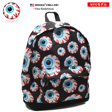 ミシカ MISHKA バックパック リュック BAG メンズ レディース 黒 男女兼用 b系 ヒップホップ ストリート系 ファッション ブランド かっこいい おしゃれ KEEPWATCH キープウォッチ 目玉デザイン 人気キャラクター 総柄 大型 大容量 ナイロン 限定 NYCモデル ギフト MSJ-DB1