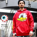 MISHKA パーカー スケボー 長袖 スウェット 裏パイル トップス メンズ 黒/赤 大きいサイズ ミシカ フードパーカー おしゃれ アヒル 鳥 キープウォッチ 袖ロゴ b系 ヒップホップ ファッション ロック ストリート系 M1018H