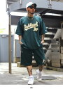 【ラスト1点】MLB オークランド アスレチックス 上下セット 半袖 ブランド Tシャツ ハーフパンツ メンズ 春夏用 全2種 大きいサイズ As ロゴ エムエ...