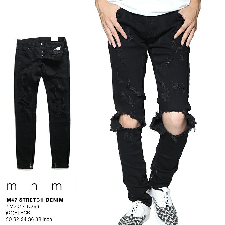 24%OFF【処分セール】mnml デニム ジーンズ メンズ 黒 ブラック 大きいサイズ ミニマル 