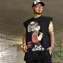 REASON × ポパイ Tシャツ 半袖 メンズ 春夏用 黒 大きいサイズ Popeye 限定 コラボ 公式 リーズン 派手 総柄 黒シブ 渋黒 ノースリーブ 袖なし タンクトップ オーバーサイズ ビッグシルエット b系 ヒップホップ ファッション ストリート系 ブランド 服 2025春夏 新作 POP63