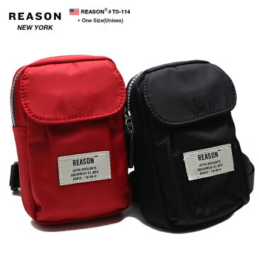 ミニショルダーバッグ REASON バッグ メンズ レディース 春夏秋冬用 赤/黒 リーズン 大人 ショルダーバッグ 小さめ ポーチ おしゃれ かっこいい アイコス グロー 電子タバコ ケース b系 ヒップホップ ファッション ストリート系 ハイ ブランド T0-114