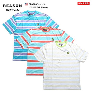リーズン REASON Tシャツ 半袖 総柄 ボーダー メンズ 紫青 オレンジ水色 ベージュ白 L XL 2L LL 2XL 3L XXL 3XL 4L XXXL 大きいサイズ b系 ヒップホップ ストリート系 ファッション ブランド かっこいい おしゃれ ボーダー柄 王冠 キング ビッグシルエット U1-161