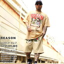 REASON × Cheech & Chong 上下セット 半袖 ブランド Tシャツ ハーフパンツ メンズ 春夏用 カーキ 大きいサイズ チーチ&チョン チーチ...