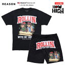 REASON × Cheech & Chong 上下セット 半袖 ブランド Tシャツ ハーフパンツ メンズ 春夏用 黒 大きいサイズ チーチ&チョン チーチョン...