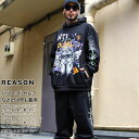 残り僅か【20%OFF】REASON 上下セット 長袖 ブランド スケボー メンズ 黒 大きいサイズ リーズン セットアップ パーカー スウェット 裏起毛 スウ...
