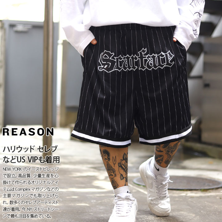 楽天本格派大人のB系 XL 零 ZEROREASON × 映画 Scarface 限定 コラボ ハーフパンツ バスパン 半ズボン 短パン メンズ 春夏用 黒 大きいサイズ スカーフェイス 公式 リーズン オールド文字 ストライプ柄 ビッグシルエット b系 ヒップホップ ファッション ストリート系 ハイ ブランド 2024春夏 新作 S323