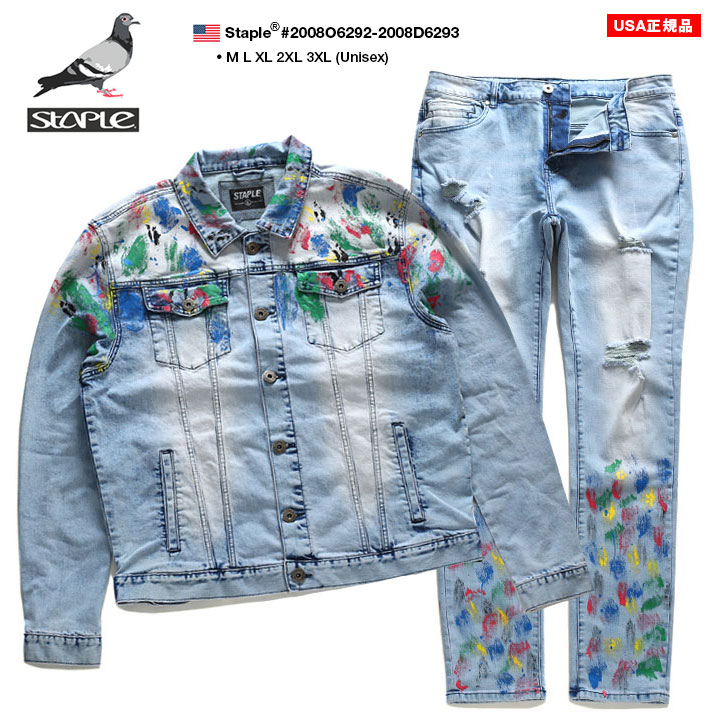 STAPLE セットアップ 長袖 メンズ レディース 春秋冬用 インディゴライトブルー M-3XL 大きいサイズ ステイプル 上下セット デニム ジャケット b系 ヒップホップ ストリート系 ファッション ハイ ブランド 服 ギフト 2008O6292-2008D6293【セール】