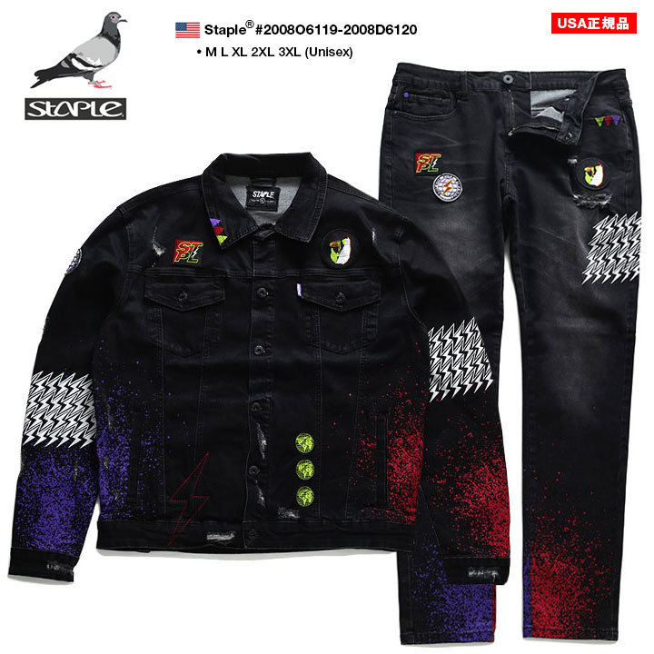 STAPLE セットアップ 長袖 メンズ レディース 春秋冬用 黒 L-3XL 大きいサイズ ステイプル 上下セット デニム ジャケット b系 ヒップホップ ストリート系 ファッション ハイ ブランド 服 ギフト 2008O6119-2008D6120【セール】