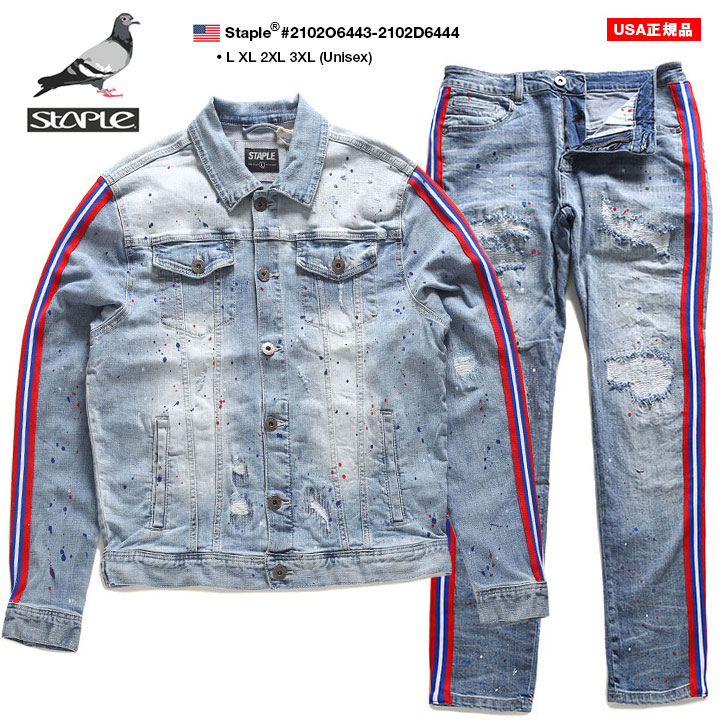 STAPLE セットアップ 長袖 メンズ レディース 春秋冬用 インディゴライトブルー L-3XL 大きいサイズ ステイプル 上下セット デニム ジャケット b系 ヒップホップ ストリート系 ファッション ハイ ブランド 服 ギフト【SALE】2102O6443-2102D6444