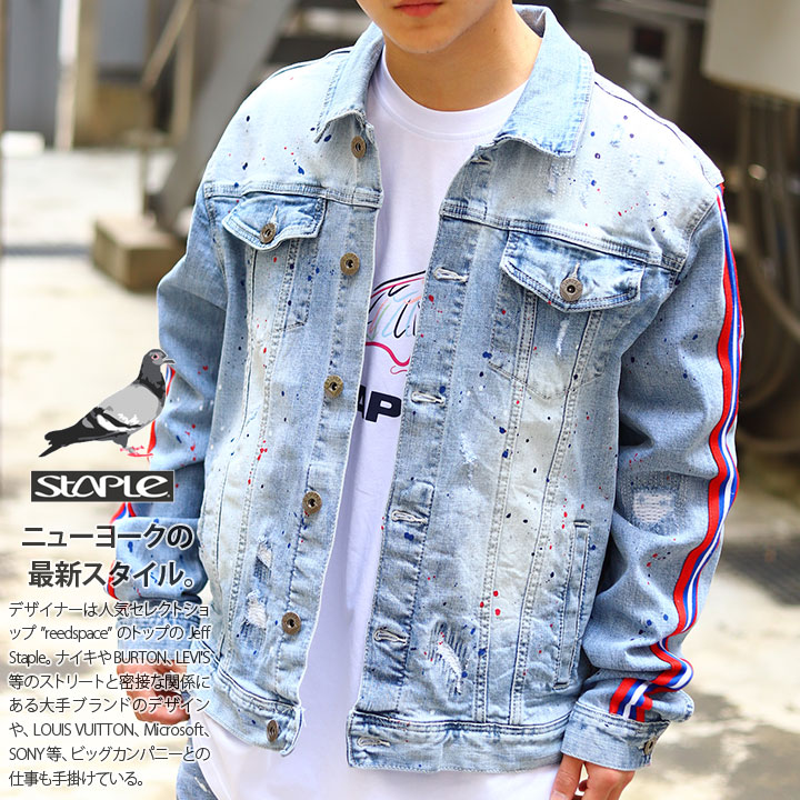 STAPLE セットアップ 長袖 メンズ レディース 春秋冬用 インディゴライトブルー L-3XL 大きいサイズ ステイプル 上下セット デニム ジャケット b系 ヒップホップ ストリート系 ファッション ハイ ブランド 服 ギフト【SALE】2102O6443-2102D6444