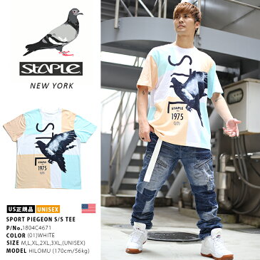 【送料無料】 ステイプル STAPLE Tシャツ 半袖 【1804C4671】 かっこいい ビッグシルエット 切替 鳩 総柄 白 アメカジ M L XL 2L LL 2XL 3L XXL 3XL 4L XXXL b系 ヒップホップ ストリート系 ファッション 服 メンズ レディース 大きいサイズ 正規品 【楽ギフ_包装】