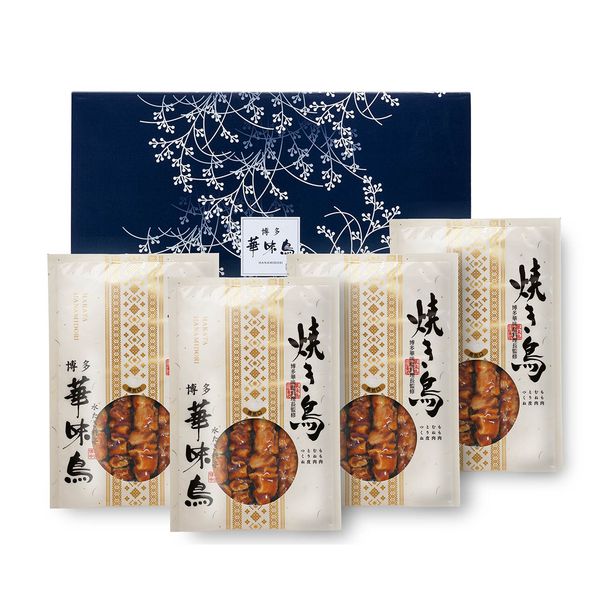 ポイント九州産「華味鳥」を使用し、4種類のバラエティに富む焼き鳥に仕上げました。華味鳥の良質な肉質は、独自のしっかりとした歯ごたえを併せ持ち、充分に鶏の旨みを味わっていただけます。袋に入れたまま電子レンジで温めるだけの簡単調理の焼き鳥です。 ※写真はイメージです。内容・デザイン等変更になる場合があります。予めご了承ください。箱サイズ23×29×6cm現品サイズ・内容華味鳥 焼き鳥（もも串、むね串、皮串、つくね串各1本入り）147g×4重さ900g製造生産地福岡賞味期間製造より冷凍540日アレルゲン小麦・卵・乳成分・大豆・鶏肉・やまいも・りんご備考※「のし」や「包装」については、対応できる商品と対応できない商品がございます。ご購入前に、お気軽にお問い合わせください。通常、簡易包装に直に送り状を貼ってお送りいたします。【博多華味鳥 商品一覧】 串揚げセット KA-A1 鶏トロジューシー焼きセット TJC-A1 カレーセット9食入り HCS-3 もつ鍋セット M-A1 焼き鳥セット HY-D4 水たきセット H-A4 料亭の卵ぷりん HD-2トリゼンフーズ 博多華味鳥 博多華味鳥 焼き鳥セット HY-D4 ギフト グルメ 送料無料 【産直】【注意事項】メーカー直送の商品となりますので、「代金引換」払いは不可となります。ご了承ください。お届け先が、北海道、沖縄、離島になる場合、別途送料が必要になる場合がございます。