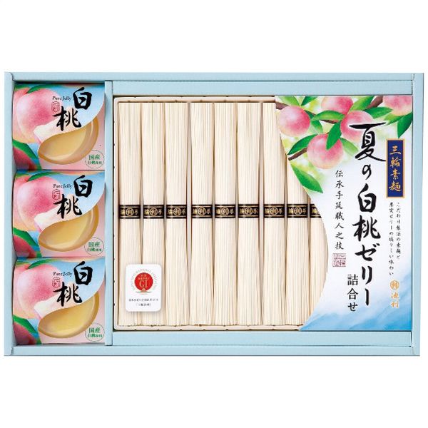 Somen - 池利 三輪素麺・国産白桃ゼリー詰合せ PM-30 お中元 贈り物 送料無料[24]