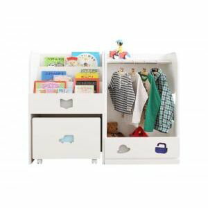 落書きが消せる ホワイトキッズ収納シリーズ 2点セット(絵本ラック・ハンガーラック) 男の子向け[00]