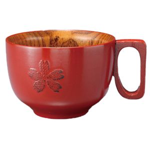 【ポイント4倍】スープカップ 250ml 木製 漆 桜 天然木 持ち手付き 食器 根来　若兆[01]