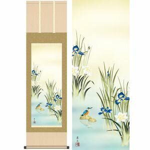 Hanging Scrolls - 菖蒲にかわせみ／しょうぶにかわせみ　尺三　幅44.5×高さ約164cm　高見蘭石／たかみらんせき　季節飾り　花鳥画　夏掛け 掛け軸 掛軸 [2