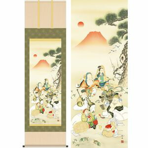 七福神吉祥之図／しちふくじんきっしょうのず　尺八　幅54.5×高さ約190cm　長江桂舟／ながえけいしゅう　開運画　開運七福神 掛け軸 掛軸 [20]