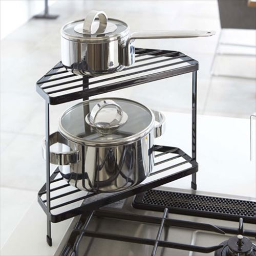 収納ラック キッチンコーナーラック 2段 タワー(tower) ブラック【代引不可】 [01]