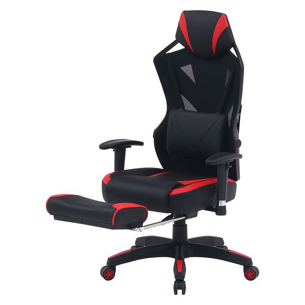 メッシュゲーミングチェア レイズ フットレスト付キRD レッド (入数:1点)[09] [2]