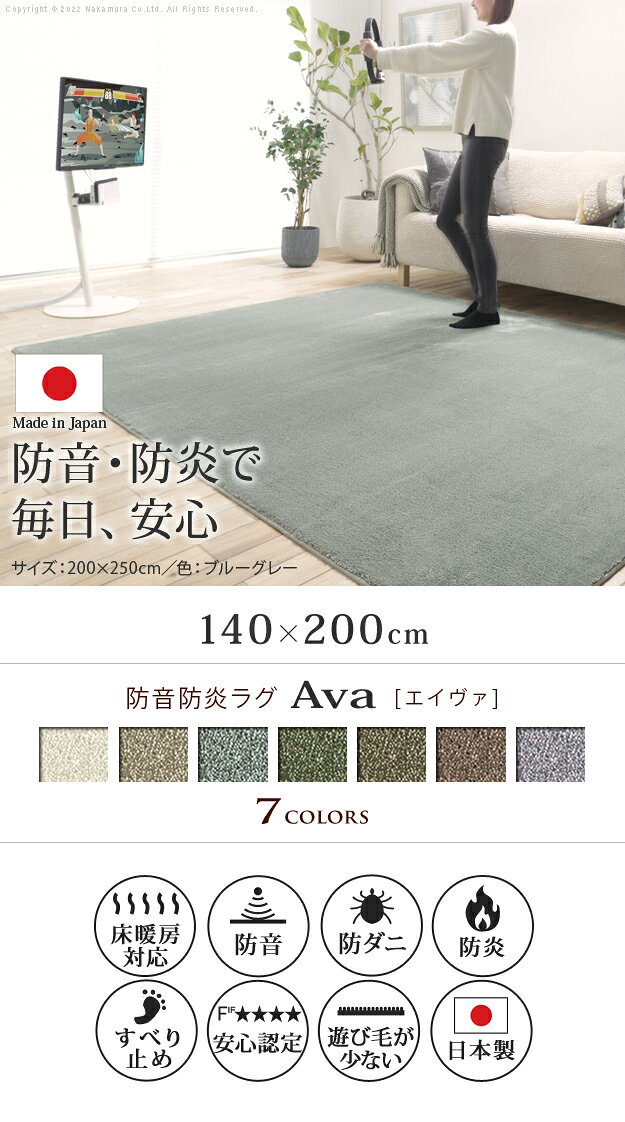 ラグ ラグカーペット 長方形 防音防炎ラグ-エイヴァ 140x200cm リビング 高級感 おしゃれ 北欧 シンプル 無地調 極細 ホットカーペット対応 オールシーズン 防音 防ダニ 防炎 すべり止め 日本製 カットオーダー 在宅[11] [2]
