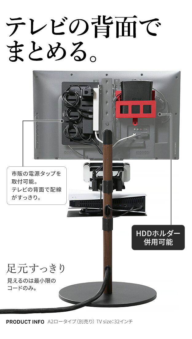 WALLインテリアテレビスタンド A2・anataIRO対応 電源タッププレート ケーブル収納 コード収納 背面収納 整理 配線整理 ブラック 黒 スチール製 結束バンド付き マグネットOK すっきり おしゃれ パーツ WALLオプション EQUALS イコールズ[11] honkeya-10680828 本家屋 サンプル画像3