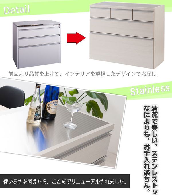 ステンレスキッチンカウンター幅110 上引出3杯　木目調ホワイト [28]