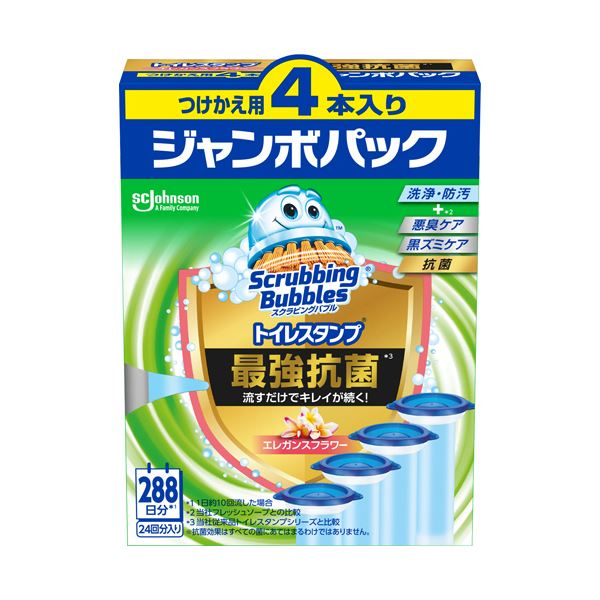 （まとめ） ジョンソンスクラビングバブル トイレスタンプクリーナー 最強抗菌 エレガンスフラワー つけかえ用 ジャンボパック 1パック（4本） 【×3セット】[21]