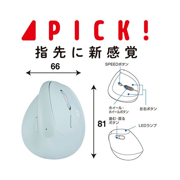 本家屋のナカバヤシ PICK! Bluetoothミニエルゴ静音5ボタンBlueLEDマウス ミント MUS-BKF223MT[21]｜アングル2