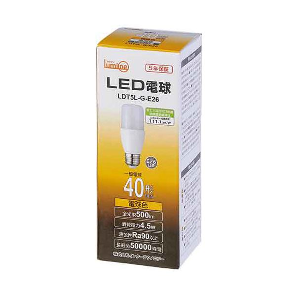インターテクノロジー LED電球 T形 E26口金 4.5W 3000K 電球色 LDT5L-G-E26 1個[21]