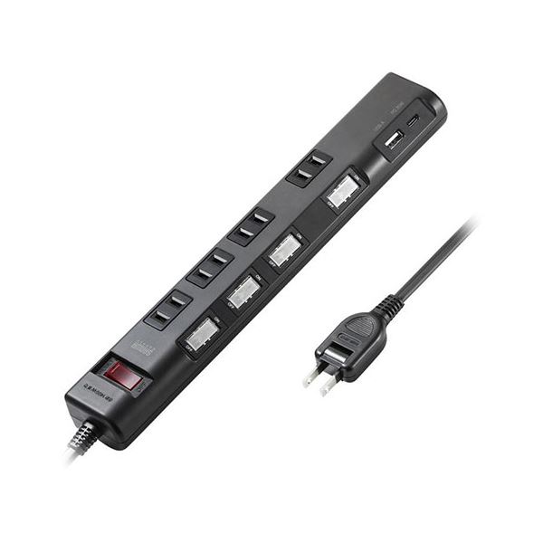 サンワサプライ 節電タップ 2P形状 6個口 1m ブラック TAP-B108UC-1BK[21](2)