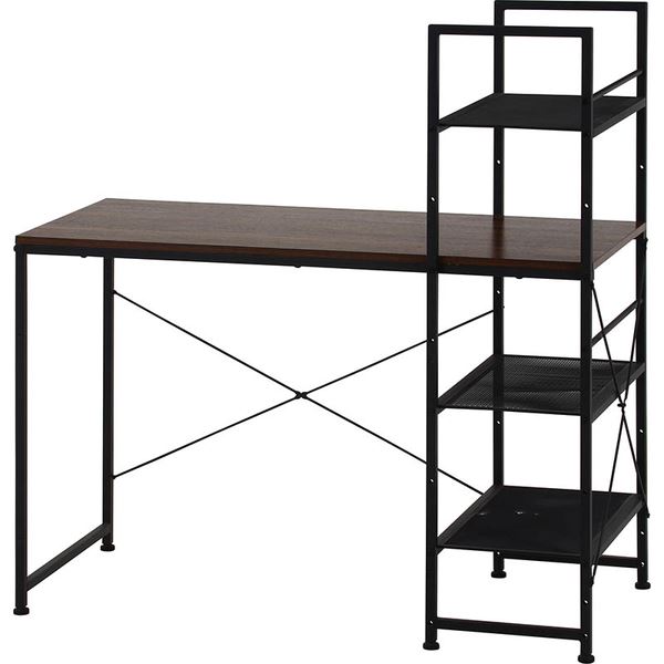 パソコンデスク ワークデスク 約幅1100mm ブラウン 高さ調節可 左右組み換え ラック付き デスク 組立品..