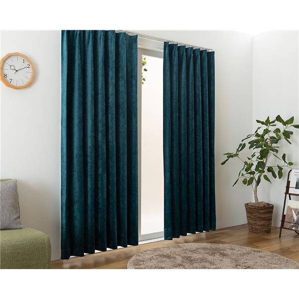 遮光カーテン 幅150cm×丈105cm 1枚 ダークグリーン 1級遮光 洗える 日本製 無地 アジャスターフック タッセル付き カーテン[21]