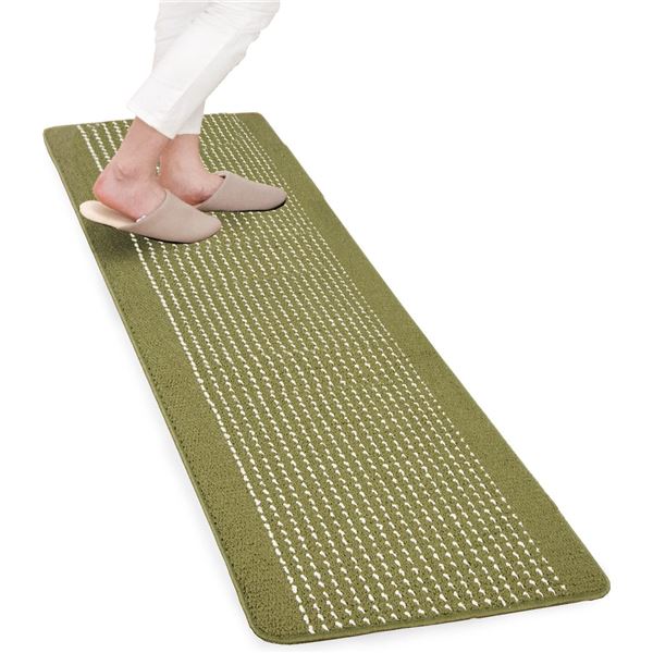 【2個セット】 オカ 優踏生 洗いやすいキッチンマット 約45×180cm グリーン[21]