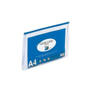 (業務用10セット) LIHITLAB クリアケース/クリアポーチ 【A4/ワイドマチ付き】 ヨコ型 F-74SM 藍[21]