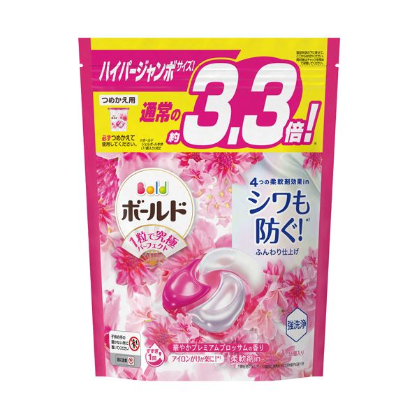 （まとめ） P＆G ボールド ジェルボール4D 華やかプレミアムブロッサムの香り つめかえ ハイパージャンボサイズ 1パック（36個） 