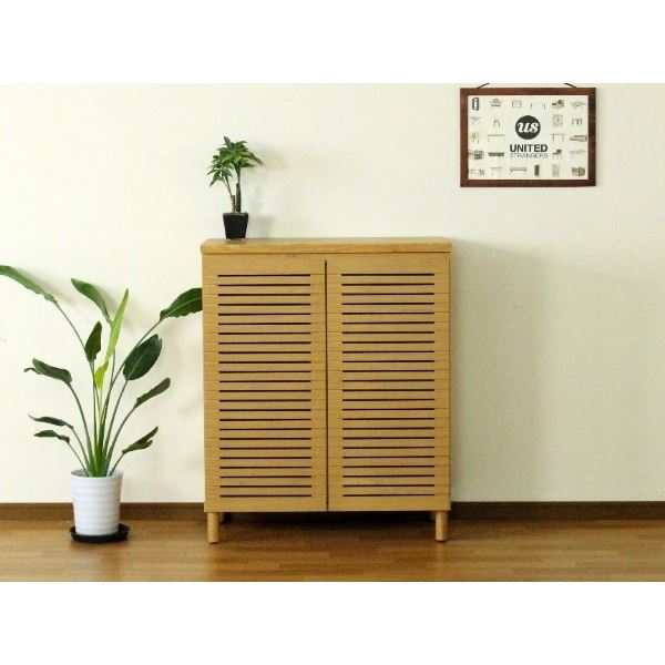 シューズキャビネット ロータイプ（ナチュラル） 高さ約90cm×幅約80cm [完成品］【代引不可】[21]